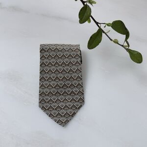 VTG 90s Italian Art Deco Silk Tie Necktie Pronto-Uomo Geometric Diamonds Brown